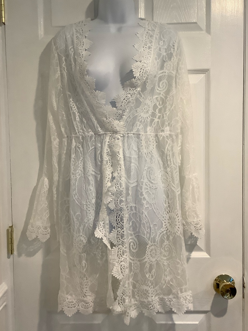 White Lace Open Front Ethereal Boho  Whimsical Cottagecore  Overlay Cover Up XL
